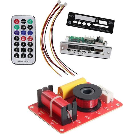 Accessoires inclus : 2 cartes de décodage MP3 Bluetooth et 1 filtre de haut-parleur 2 voies (haut/bas) 8 ohms (diviseur de fréquence). (1/5)
