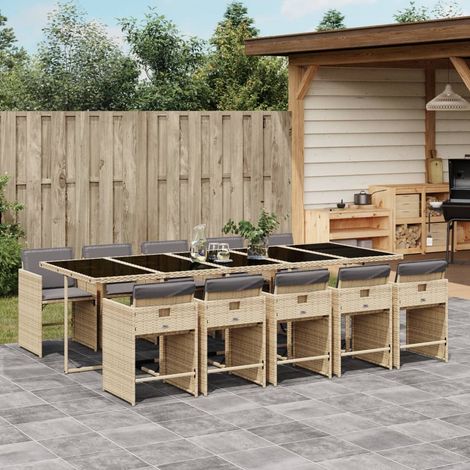 vidaXL Ensemble à manger de jardin et coussins 11 pcs mélange beige