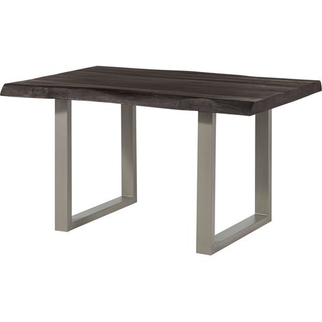 FREEFORM 5 tavolo da pranzo in legno di mango - verniciato grigio / gambe in ferro U argento matt 140x90
