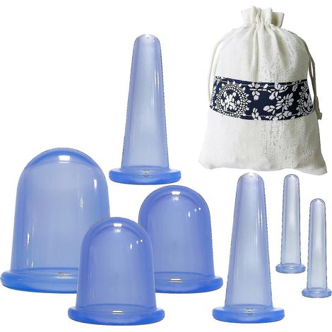 Set mit 7 hellblauen Silikon-Saugnäpfen für Anti-Cellulite-Massagen und zur Linderung von Gesichts- und Körperschmerzen (1/3)