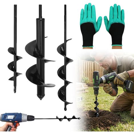 Lot de 3 tarières de jardin pour visseuse sans fil, foret hélicoïdal, tarière pour perceuse, foret de plantation pour visseuse sans fil, outil de creusage pour planter et percer, 4 x 42 + 8 x 30 + 4 x (1/5)