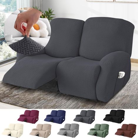 2-Sitzer Sessel Überzug, Sesselbezuge Stretch mit Taschen, All-Inclusive Streifen-Jacquard Sesselschoner für Fernsehsessel Relaxsessel Sesselhusse (Dunkelgrau, 6-Teilig)