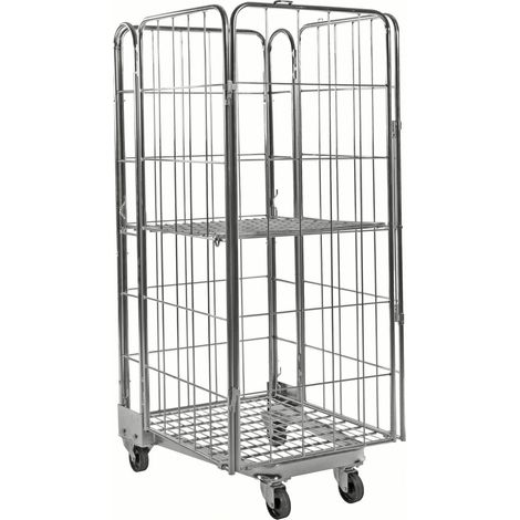 Kongamek Rollcontainer verzinkt 800x730x1910mm stapelbar mit Gitterboden und 4 Gitterwänden ohne Bremse