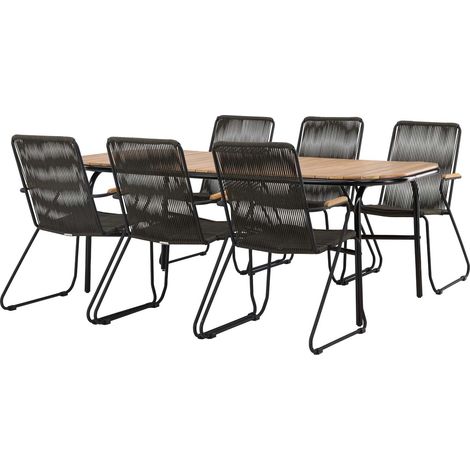 Holmbeck set de jardin table 90x200cm naturel, 6 chaises Bois noir. (1/5)