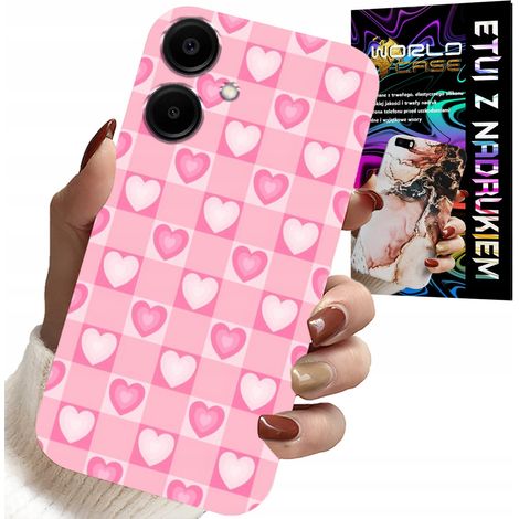 Schutzhülle für Samsung Galaxy A06 5G – rosa karierte Hülle mit Herzchenmuster + Glas (1/5)