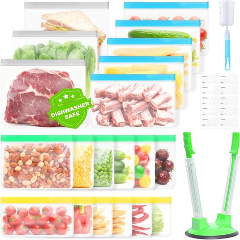 20 x Reusable Freezer Bags 4 Sizes with Stand (1/5)