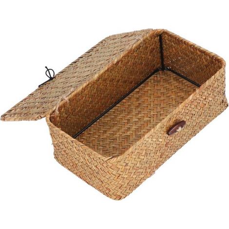 HURRISE panier rectangulaire en jonc de mer Panier de rangement en jonc de mer naturel étagère rectangulaire meuble rangement M. (1/4)