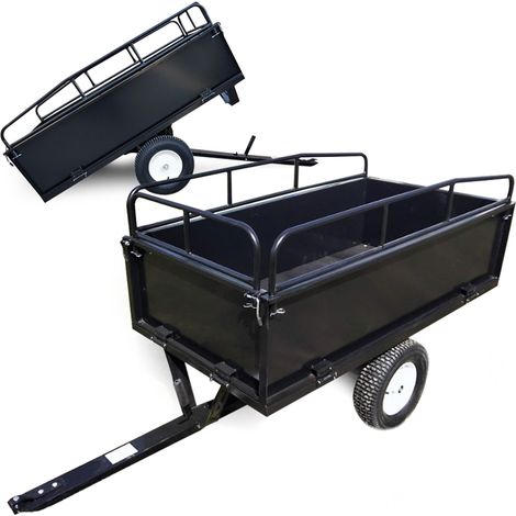 Wiltec Remorque basculante sur pneus – 200 x 78 x 94,5 cm – avec Main courante et Parois amovibles – Dispositif d’attelage universel – Jardinage, Transport (1/5)