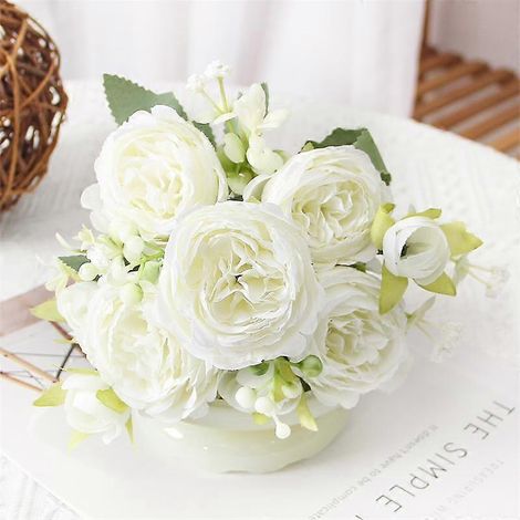 Pivoine artificielle, décoration d'intérieur, fleur artificielle Shujiaer Yang, pivoine pour décoration de mariage, fleur artificielle faite mainblanc laiteux (1/5)