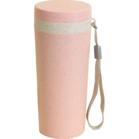 Verre double paroi en paille de blé rose pour maison, école, camping, pique-nique, voyage, bureau (1/5)