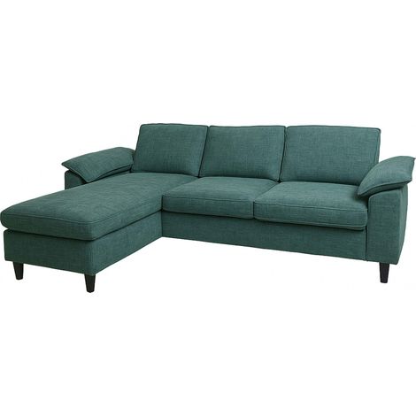 Divano con penisola HHG-198, divano angolare L, tessuto (320 g/m²) legno 84x229x140cm, grigio-verde
