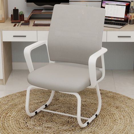 Chaise de Bureau - 45x55x90cm - Design Minimaliste Ergonomique avec Dossier Mesh et Structure en Arc Stable - Gris et Blanc (1/5)