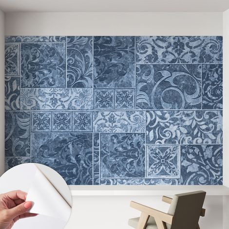 Papier peint adhésif décoratif avec colle pour salon chambre et bureau Installation rapide Ornements végétaux 152x104 cm (1/5)