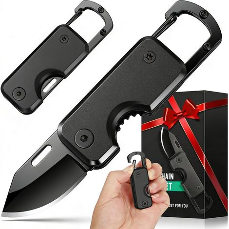 Couteau de poche avec porte-clés, couteau pliant d'extérieur, cadeau pour hommes