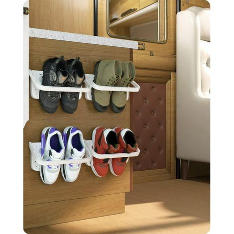 Étagère à chaussures pliante murale blanche, 4 pièces, support mural escamotable pour chaussures, rangement suspendu compact, étagère repliable fixée au mur, lot de 4 (1/5)