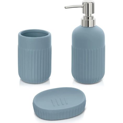 Accessori bagno da appoggio in set 3 pezzi in ceramica colore turchese cobalto Cup (1/5)