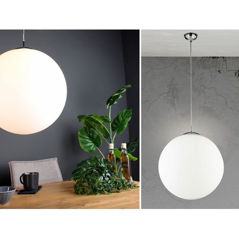 Große Pendelleuchte CITY 1 flammig Glaskugel Opal Weiß, Ø 45cm (1/5)