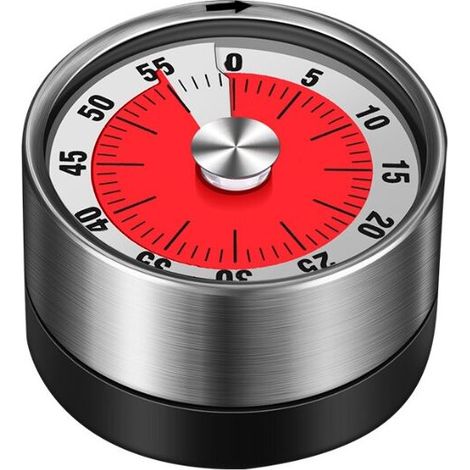 Minuteur Mécanique de Cuisine Magnétique en Acier Inoxydable, Compte à Rebours Rotatif Blanc pour Gestion du Temps (1/4)