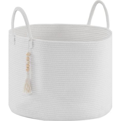 Basket to laundry braided large 65L - Basket of storage for cover and toys - Ideal for room, bedroom bedroom - Manifold of laundry - 50 x 33 cm - White (1/5)