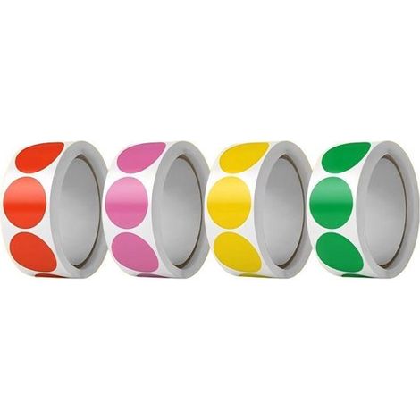 Rouleaux - Étiquettes rondes autocollantes imperméables de 2,5 cm - 4 couleurs vives - 500 étiquettes par rouleau - L'ensemble contient des étiquettes rondes à code couleur. (1/5)