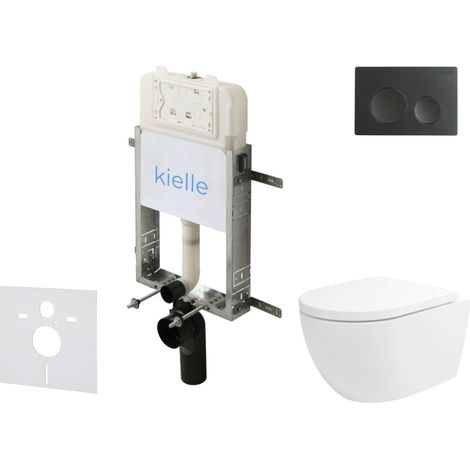 kielle Genesis New - Conjunto de instalación empotrada, inodoro Oudee, Vortex Rimless+, asiento softclose y pulsador Gemini New I, negro mate 30528SZ21 (1/5)