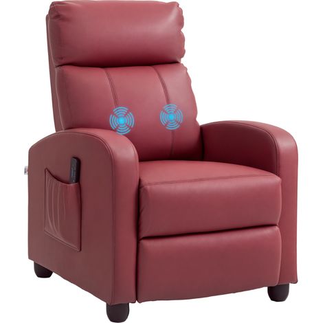 Fauteuil massage relaxant 8 modes 5 intensités inclinable repose-pieds télécommande cuir PU, 68x88x98 cm, rouge foncé (1/5)