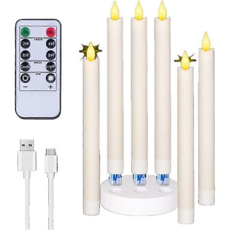 Set mit 6 wiederaufladbaren, flammenlosen LED-Kegelkerzen inklusive Ladestation und Fernbedienung, 3D-Flackereffekt (1/5)