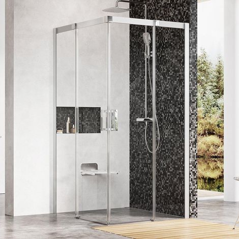 Ravak Matrix - Cabine de douche en quatre parties MSRV4-90/90, 885-905 mm, verre satiné/clair 1WV77U00Z1 (1/5)