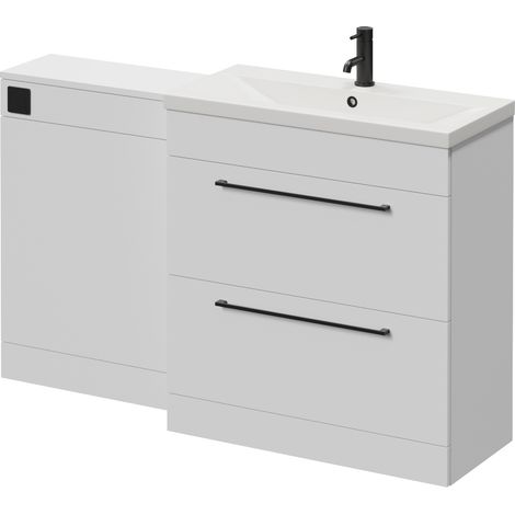 Napoli 390 Cento Gloss White 1400mm 2 Drawer Vanity Unit Toilet Suite with Glide Basin - 1400mm - Matt Black 480mm HandleWithout Kingston Toilet Pan
