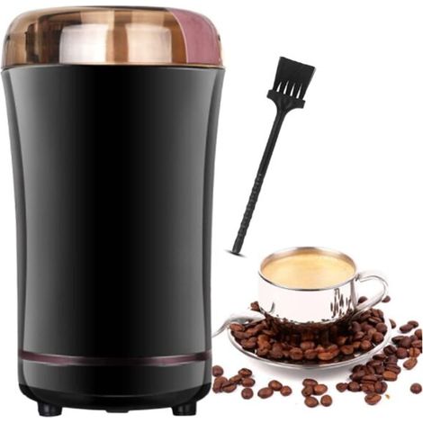 150W Elektrische Kaffeemühle, mit Edelstahlklingen und Reinigungsbürste, Leinsamenmühle, Nüssen, Pfeffer, Gewürzen, Kaffeesamen und anderen，Schwarz