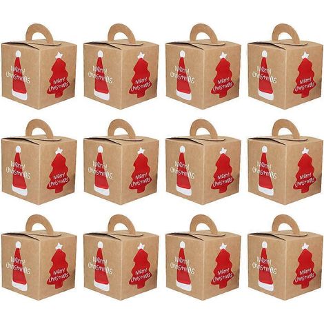 Lot de 12 boîtes à bonbons de Noël avec poignées, étuis à chocolat portables, motif de Noël, boîtes cadeaux en forme de pomme pour la maison, les fêtes et les festivals.-9.3X9.3X9.5cm