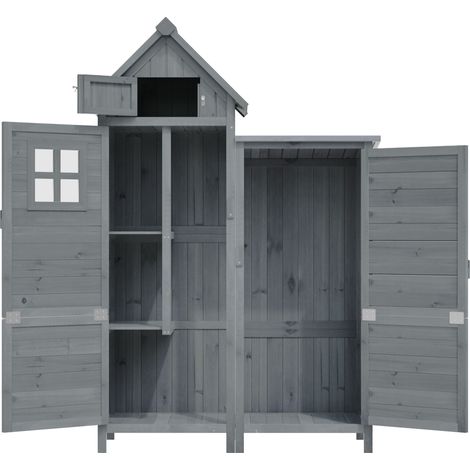Gartenschrank mit Doppeltür und Großem Stauraum für Lange Werkzeuge aus Massivholz Grau 110 x 52 x 170 cm (1/5)