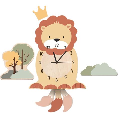 Horloge Murale Lionceau Cartoon PVC Écologique Décoration Murale Garçon et Filles Chambre Maternelle Affichage Heure Pendule Pendante (1/5)