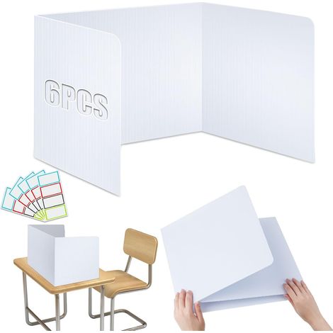 5 Pièces Séparateur de Bureau 43x35,5x34,2cm avec Autocollant Blanc Separateur Bureau Forme U Panneau de Separation Plastique, Garder Sa Vie Privée, Pliable, L'école, Bureaux, Bibliothèques (1/5)