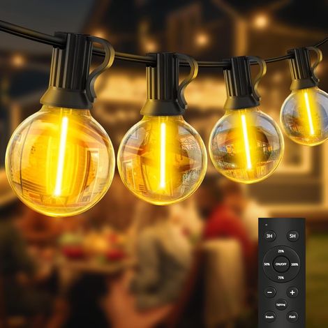 Guirlande Lumineuse Extérieure 6M, G40 LED 7+1 Ampoules Incassables, Blanc Chaud, IP44 Étanche, Connectable, Plug&Play, Pour Jardin Balcon Terrasse Mariage Noël (1/5)