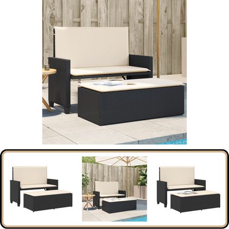 Banc de jardin avec coussins et repose-pied noir résine tressée - Banc De Jardin - Meuble De Jardin - Salon De Jardin - Chaise Longue - Canapé-lit