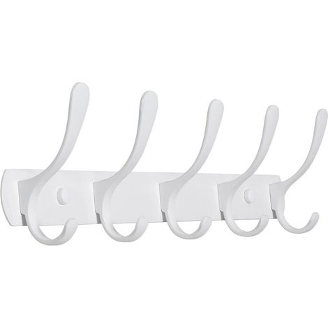 Modern wall-mounted coat rack with 5 hooks, sturdy metal construction, for hanging clothes and coats, white wall hook, ideal for the storage room or entryway