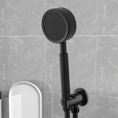 Supporto per doccetta a mano, gomito di collegamento a parete con supporto doccia, supporto rotondo per soffione doccia, gomito doccia universale con supporto doccia/attacco per doccetta (nero) (1/4)