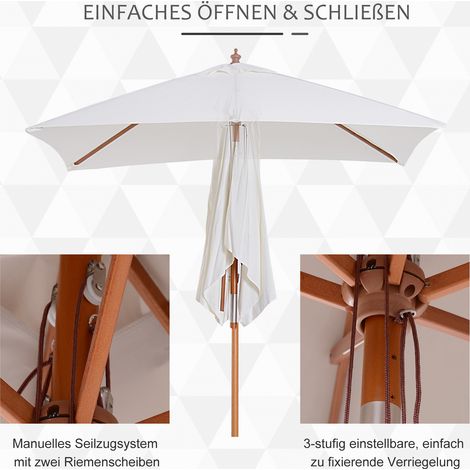 Parasol rectangulaire 200x150x235 cm pliable 3 positions inclinaison imperméable anti-UV crème pour plage balcon terrasse jardin (1/4)