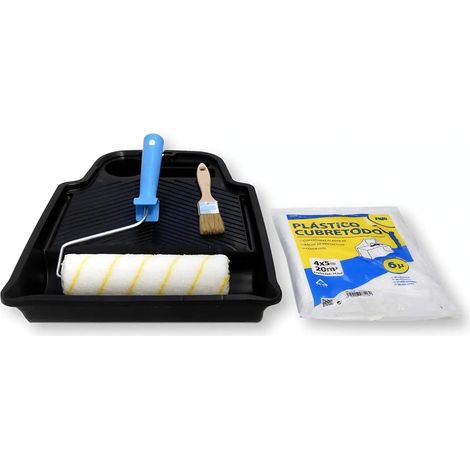 TECNO PRODIST Kit Pintura Interior de Tecno Prodist – Rodillo Antigoteo Calidad – Cubeta Plana – Rodillo 22 Cm – Cubre Todo – Pincel
