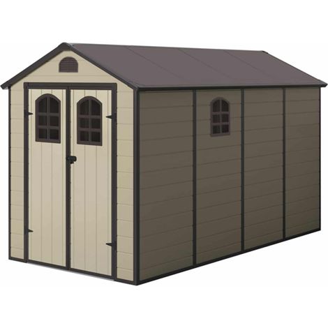 Abri de Jardin en Résine Gardiun Alessia C 6,88 m² 366x188x225 cm avec Plancher et Fenêtres Beige (1/5)