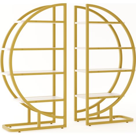 Bogenregal aus Metall und MDF 120×30×130 cm, modular 2-teilig, Gold und Weiß (1/5)