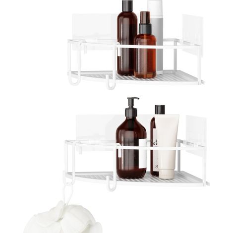 Étagère d'angle Fixation Adhésive, Lot de 2, Blanc (1/5)