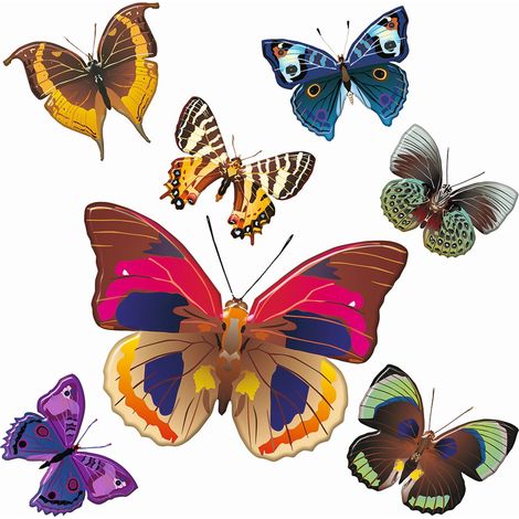 sticker mural papillons rose, bleu et jaune - Sanders & Sanders
