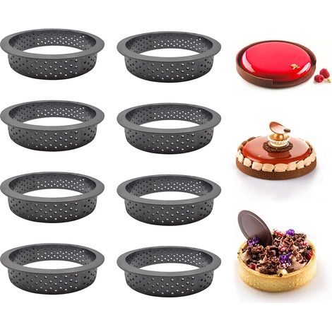 8 Pièces Tarte à Anneau de Cercle de Mousse, Moules à Gâteau en Forme Tartelette, Rond Tarte Moule à Gâteau Mousse, Utilisé pour Faire de la Mousse(Noir) (1/5)