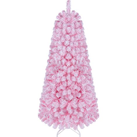 CASART Pink Flocked Pencil Christmas Tree Hinged Artificial (1/5)