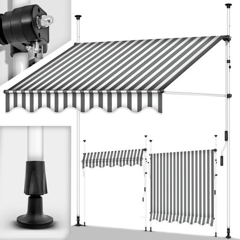 tillvex Balkonmarkise 400 cm Grau/Weiß Gelenkarm Markise Klemmmarkise Sonnenmarkise Balkon ohne Bohren (1/5)