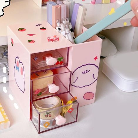 Porte-stylo à motif dessin animé, mignon, girly, créatif, élégant, parfait pour Instagram, boîte de rangement pour fournitures scolaires enfant/étudiant, multifonctionnel rose pour bureau (1/4)