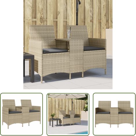 The Living Store Gartensofa 2-Sitzer mit Tisch und Kissen Hellgrau Poly Rattan - Outdoor-Sofa - Gartensofa - Balkonmöbel - Lounge Set - PE-Rattan (1/5)