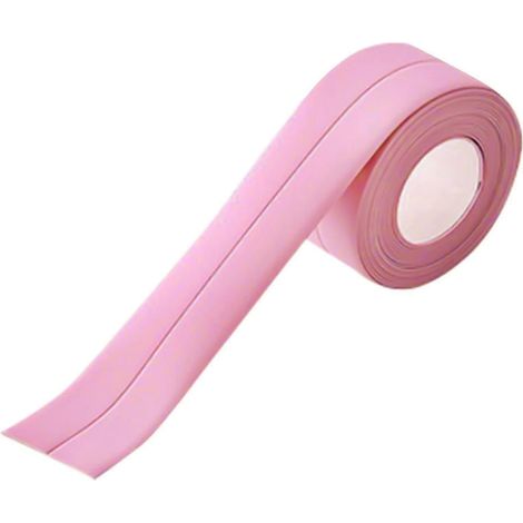 Bande de calfeutrage unie de 3,2 m, résistante à l'humidité, avec une bonne adhérence, en PVC auto-adhésif, pour salle de bain, rose. (1/3)